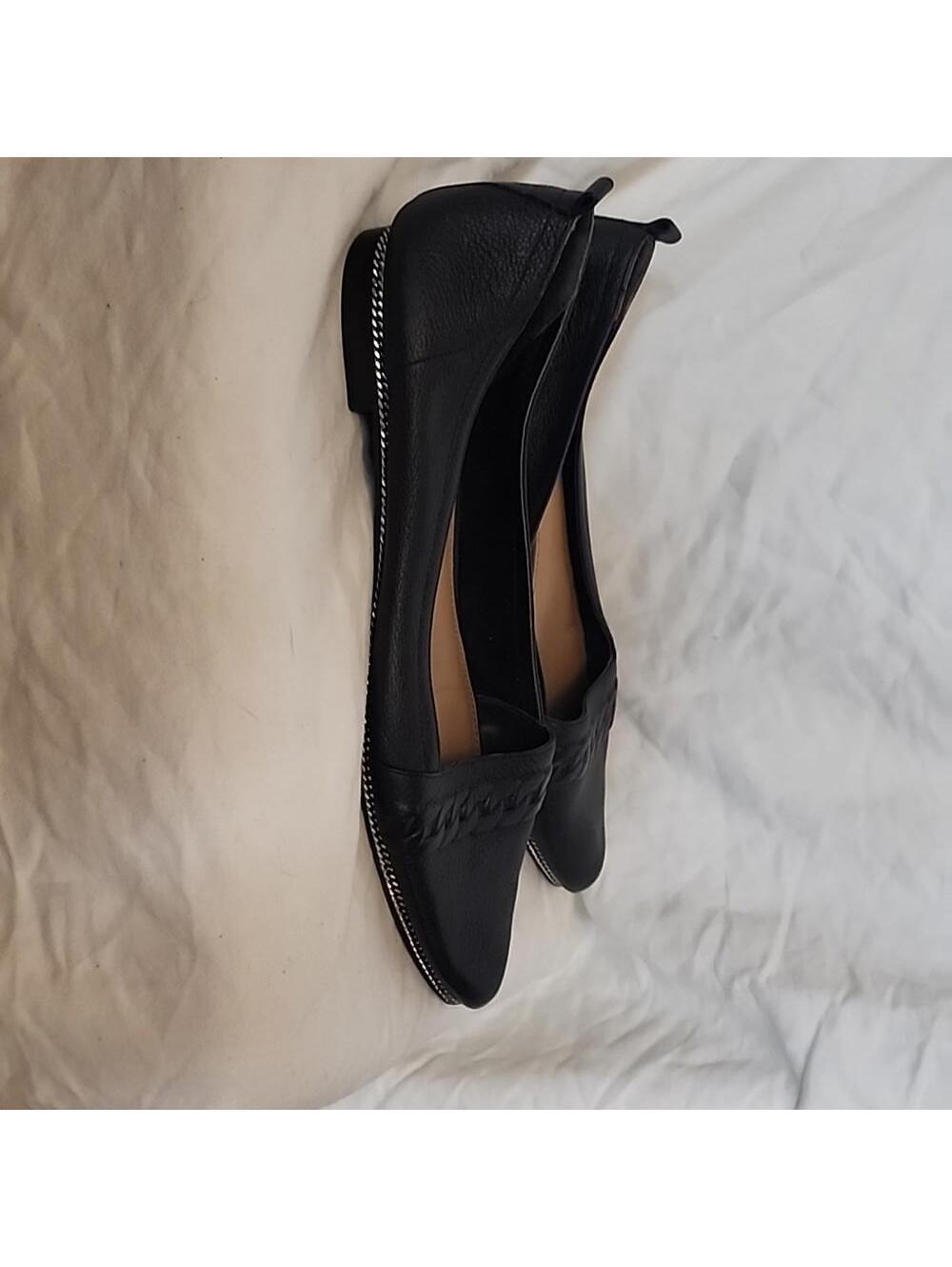 EUC Rachel Zoe black leather flats chain detail 10 - Picture 2 of 8